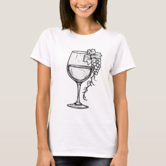 T-shirt Verre à vin minimaliste et dessin de raisins en li