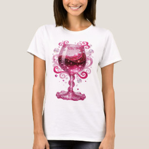 T-shirt Verre à vin rose argent vibrant impression