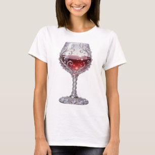T-shirt Verre à vin rouge argenté élégant avec texte 3D