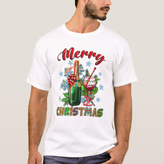 T-shirt Verre à vin rouge en forme de sapin de Noël