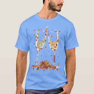 T-shirt Verre De Vin Feuille D'Érable Automne Automne Chau