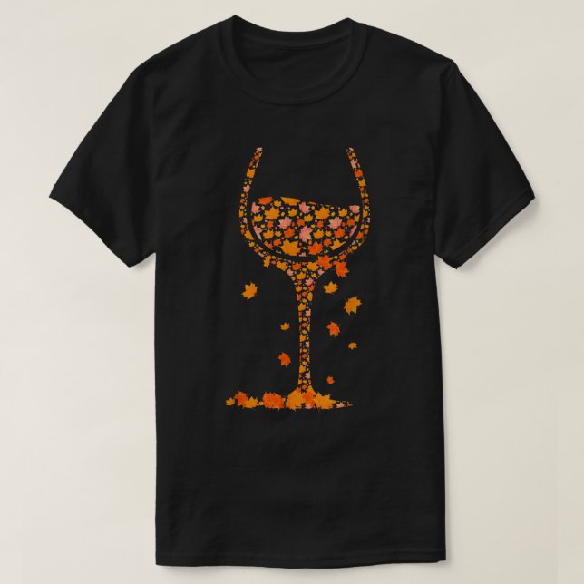 T-shirt Verre De Vin Feuille D'Érable Automne Automne Chau (Design devant)
