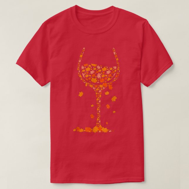 T-shirt Verre De Vin Feuille D'Érable Automne Automne Chau (Design devant)