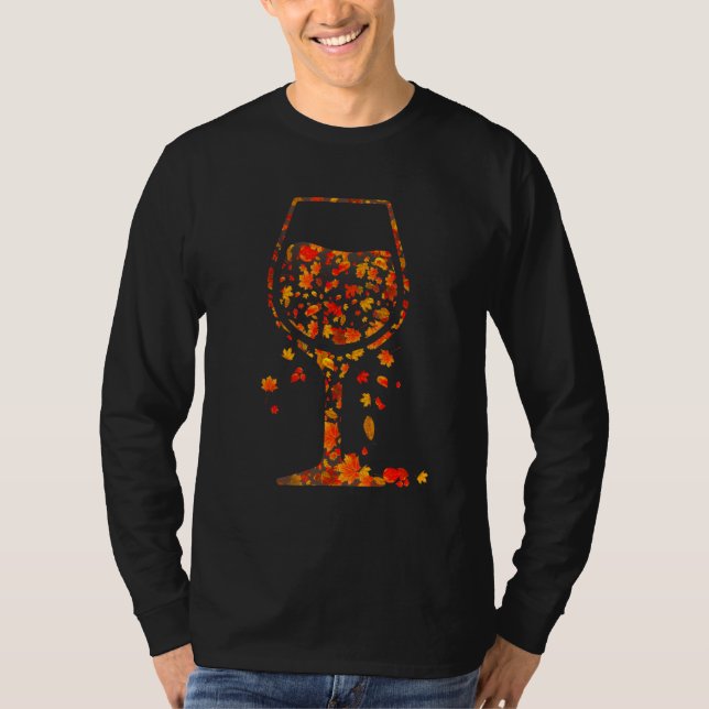 T-shirt Verre De Vin Feuilles D'Érable Boisson D'Automne T (Devant)