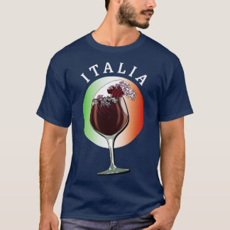 T-shirt Verre de vin italien et drapeau d'Italie Italia