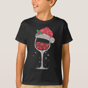 T-shirt Verre Rouge Vin Avec Chapeau De Noël Vin De Noël