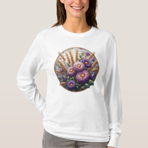 T-SHIRT VERRE TEINT TOMBE FALL PURPLE ASTER FLOWERS