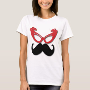 T-shirt verres à bling rouge avec moustache