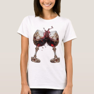 T-shirt VERRES À VIN ROUGE en or moderne Motif artistique