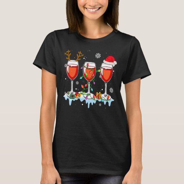 T-shirt Verres De Vin Xmas Rinder Léger Santa Hat Drin (Devant)