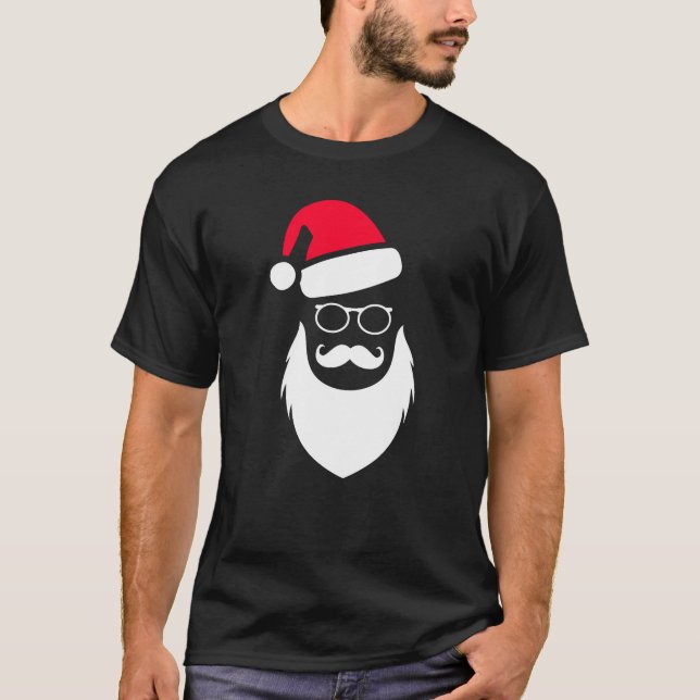 T-shirt Verres et moustache de barbe de Père Noël Red Hat (Devant)