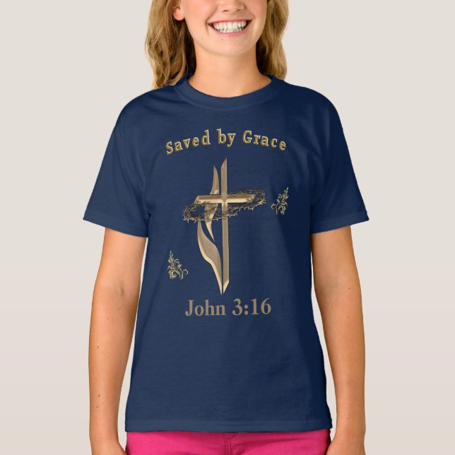T-shirt Verset biblique sauvé par Grace (Devant)