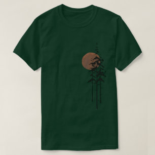 T-shirt vert avec lune et conception forestière