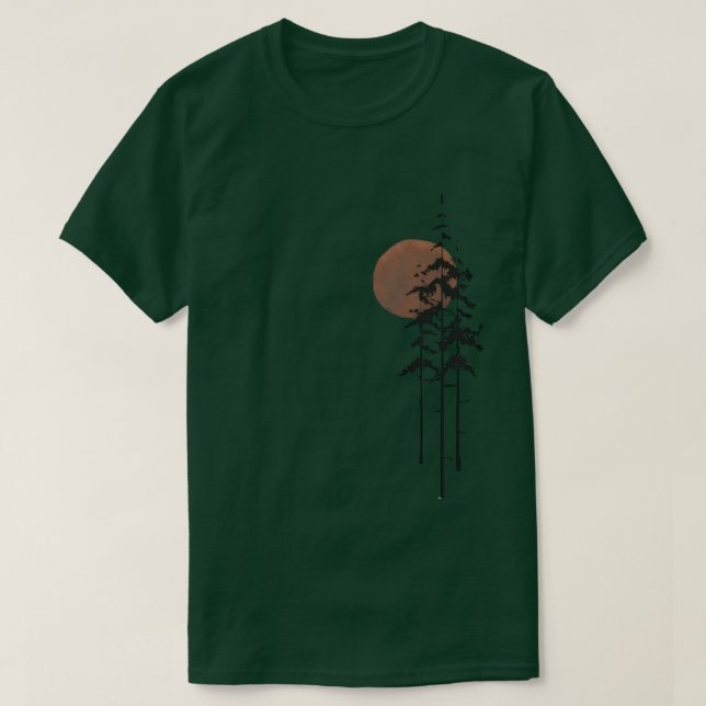T-shirt vert avec lune et conception forestière (Design devant)