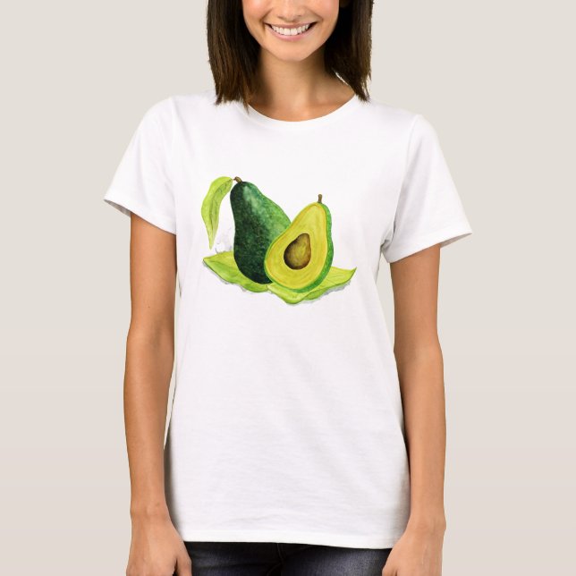 T-shirt Vert Avocado Fruit à vie morte en aquarelle (Devant)