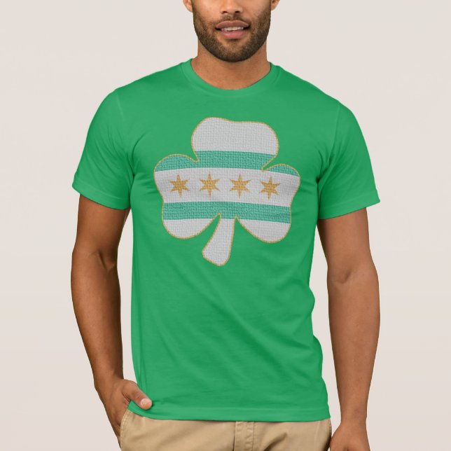 T-shirt vert de Kelly de shamrock de drapeau (Devant)