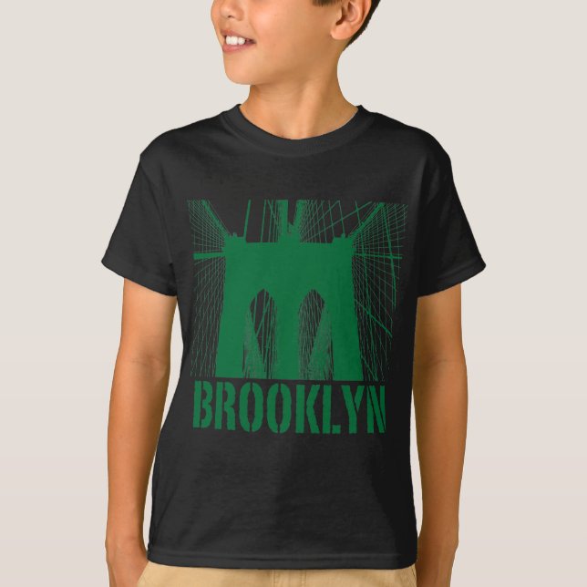 T-shirt Vert de silhouette de pont de Brooklyn (Devant)