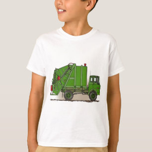 T-shirt vert d'enfants de camion à ordures