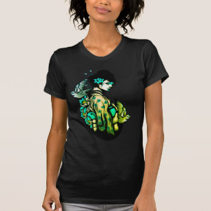 T-shirt vert et noir à fleurs Geisha Tattoo