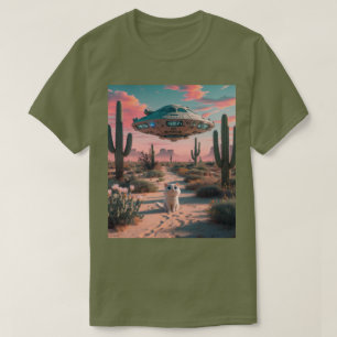 T-shirt vert Fatigue OVNI du désert de chat