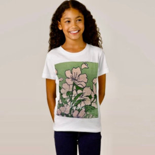 T-Shirt Vert fleur rose