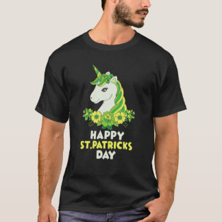 T-shirt Vert mignon Unicorne Fleurs Visage St patrick Jour