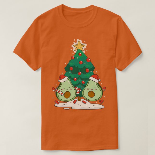 T-shirt Vert Noël mignon Avocado Arbre de Noël Illust (Design devant)