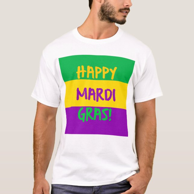 T-shirt Vert pourpre et or de mardi gras heureux (Devant)