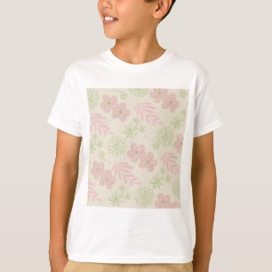 T-shirt Vert rose beige rétro Y2K les années 70 Fleur Moti