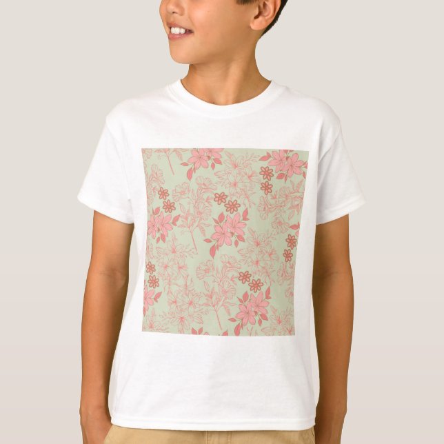 T-shirt Vert rose rétro Y2K les années 70 Fleur Motif (Devant)