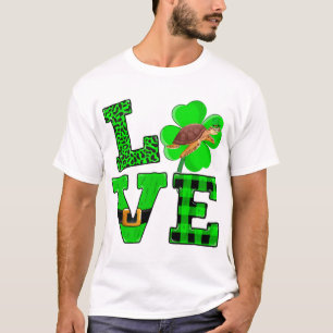 T-shirt Vert Shamrock Carreaux Amour Tortue De Mer St Patr