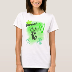 T-shirt Vert Sweet 16 Aérographe surmonté d'une Couronne