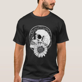 T-shirt Vêtements de rue macabres à crâne et fleur noir Lo
