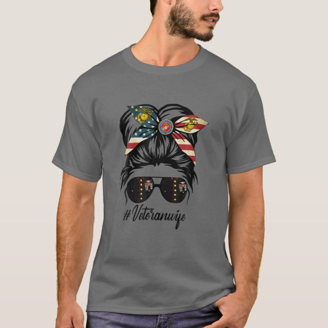 T-shirt Vétéran Femme Militaire Patriotique Message Bun Ch (Devant)