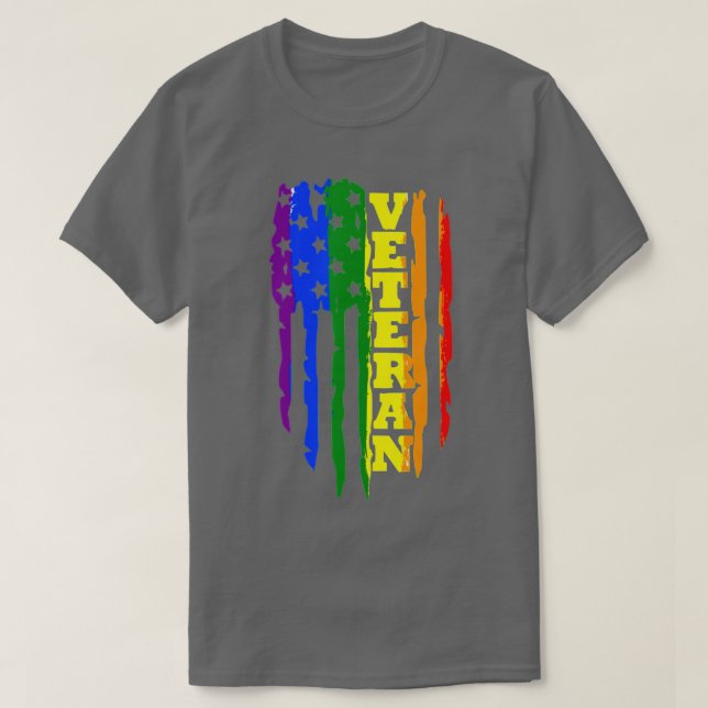 T-shirt Vétéran LGBT Gay pride Rainbow American Flag Milit (Design devant)