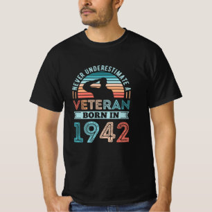 T-shirt Vétéran né en 1942 80e anniversaire Cadeau mili