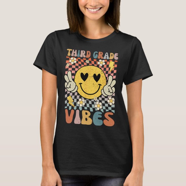 T-shirt Vibes 3e année Retro Enseignant 1er Jour de Sch (Devant)