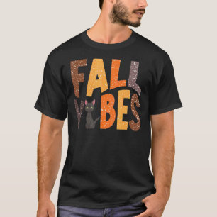 T-shirt Vibes Automne Rétro Chat Noir Bonne Automne Merci