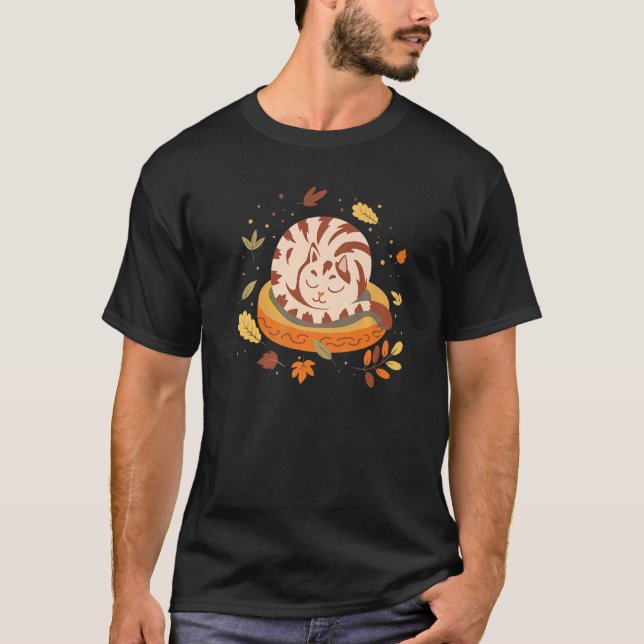 T-shirt Vibes d'automne Cute Kitten Sleeps Chat Automne Sa (Devant)