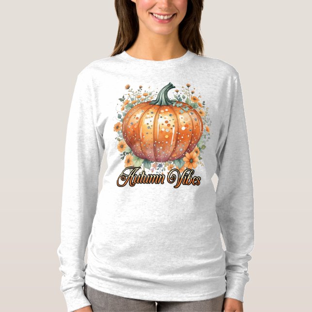 T-shirt Vibes d'automne du Citrouille aquarelle (Devant)