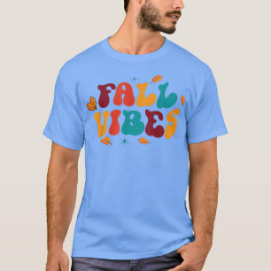 T-shirt Vibes d'automne Vintage rétro Citrouille Feuilles