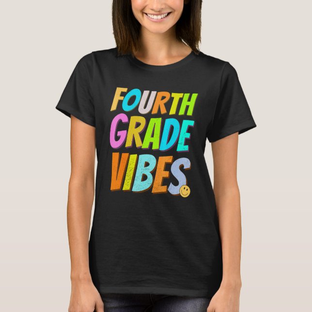 T-shirt Vibes de 4e année 1er jour de l'école Retro Vinta (Devant)