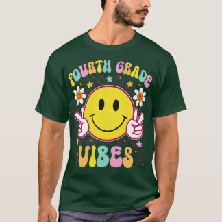 T-shirt Vibes de 4e année Retro Smile Visage Retour à l'éc