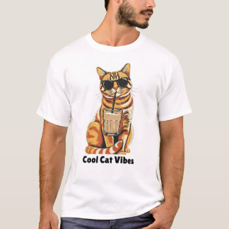 T-shirt Vibes de chat cool Chat mignon portant des lunette