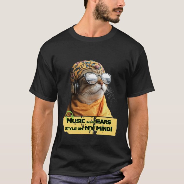 T-shirt Vibes de chats cool - Hipster Kitty avec casque (Devant)
