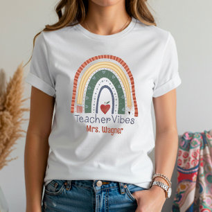 T-shirt Vibes de l'enseignant mignon Rainbow Nom personnal