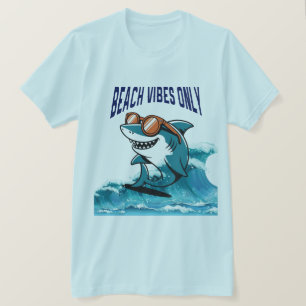 T-shirt Vibes de plage seulement - Requin Cool avec lunett