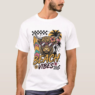 T-shirt Vibes de plage vache highland été art vectoriel_1
