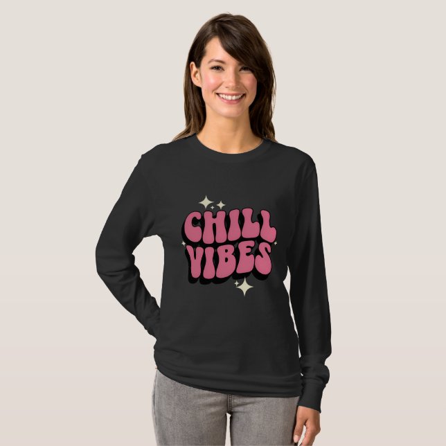 T-shirt "Vibes de refroidissement" rose rétro (Devant entier)