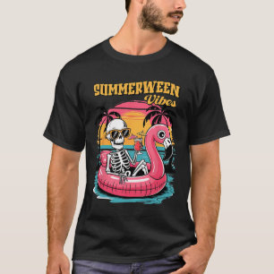 T-shirt Vibes de Summerween squelette flamant rose spooky